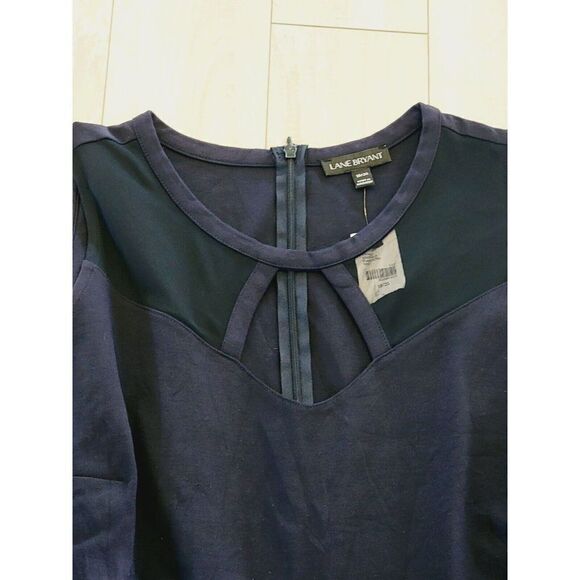 Lane Bryant 18/20 Navy Peplum Top Babydoll Casual Swing Blouse Rear Zip NWT - Picture 3 of 6